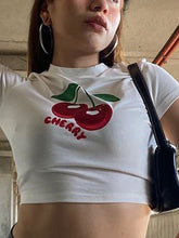 Neue Frauen T-Shirt Y2k Crop Tops Kirsche Drucken Grafik Sommer Koreanische Mode Harajuku Streetwear Kurzarm Süße Schlanke Tees